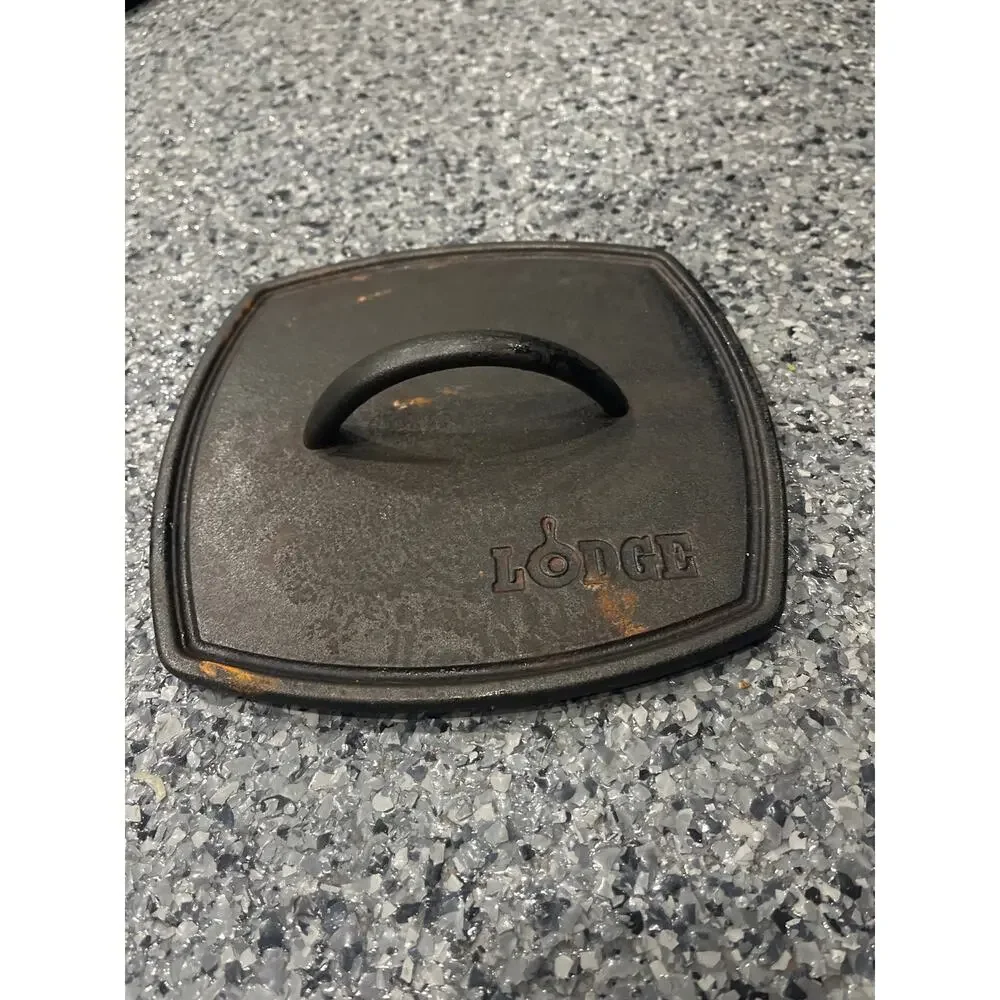 Lodge cast iron panini press‎ stovetop grill camping sandwich meats hamburgers